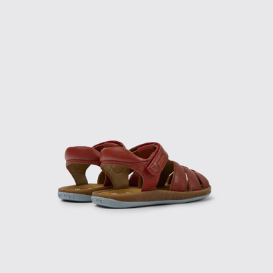 Back view of Bicho Red leather sandals for kids