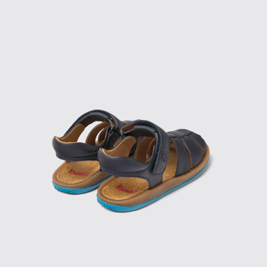 Back view of Bicho Blue leather sandals for kids