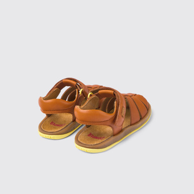 Back view of Bicho Brown leather sandals for kids
