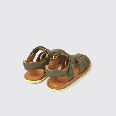Back view of Bicho Green leather sandals for kids