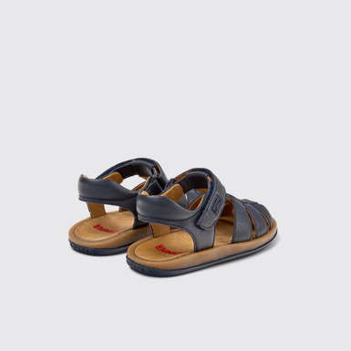 Back view of Bicho Blue Leather Kids' Closed Sandal.