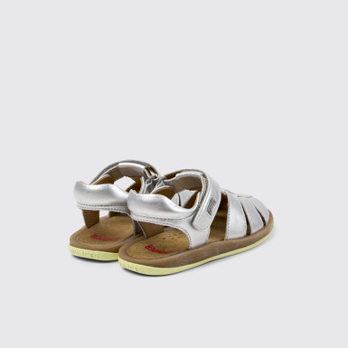 Back view of Bicho Silver Leather Closed Sandals for Kids.