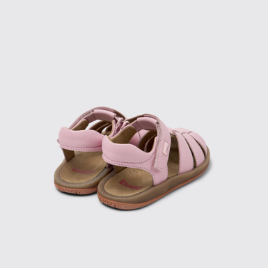 Back view of Bicho Pink Leather Closed Sandal for Kids.