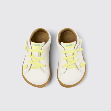 Overhead view of Peu White leather shoes for kids