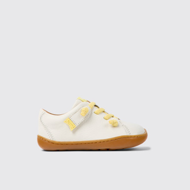 Side view of Peu White leather shoes for kids