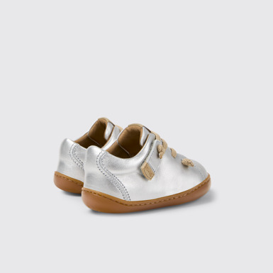 Back view of Peu Silver Leather Kids' Shoes.