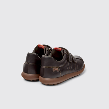 Back view of Pelotas Brown Leather and Textile Shoes for Kids.