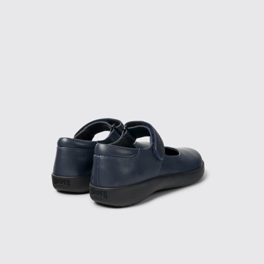 Back view of Spiral Comet Navy blue leather shoes for kids