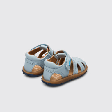 Back view of Bicho Light blue sandal with velcro for kids