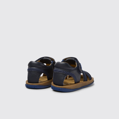 Back view of Bicho Blue leather sandals for kids