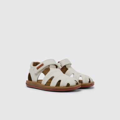 Front view of Bicho White leather sandals for kids