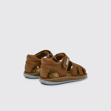 Back view of Bicho Brown leather sandals for kids