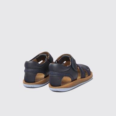 Back view of Bicho Navy blue leather sandals for kids