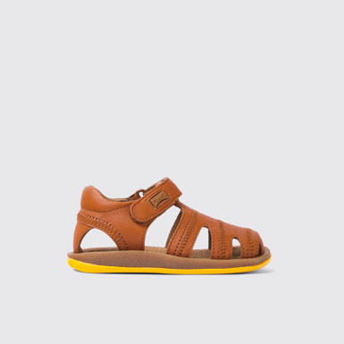 Side view of Bicho Brown leather sandals for kids