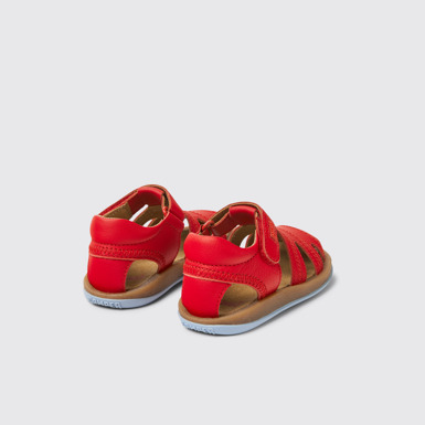 Back view of Bicho Red leather sandals for kids