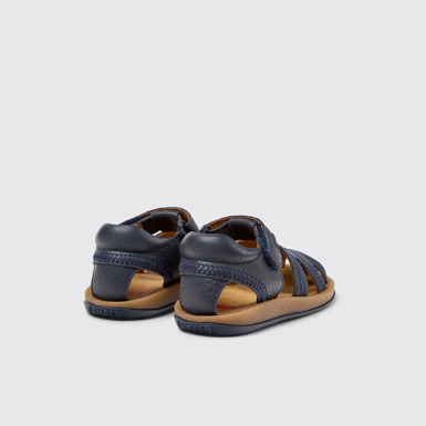 Back view of Bicho Blue Leather Closed Sandals for Kids.