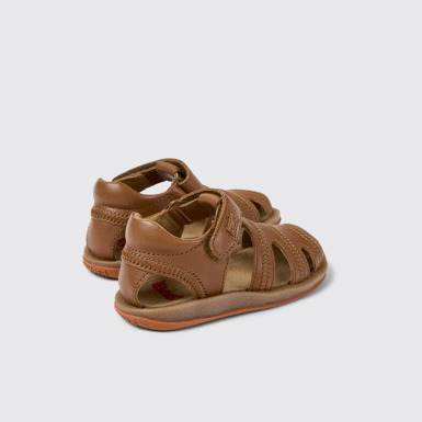 Back view of Bicho Brown Leather Kids' Sandals.