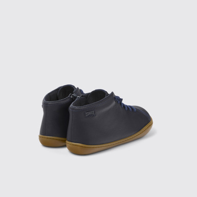 Back view of Peu Blue Leather Ankle Boots for Kids.