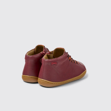 Back view of Peu Burgundy leather ankle boots for kids