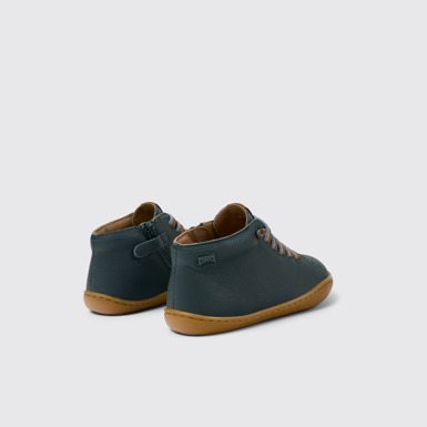 Back view of Peu Green leather ankle boots for kids