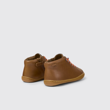 Back view of Peu Brown leather ankle boots for kids