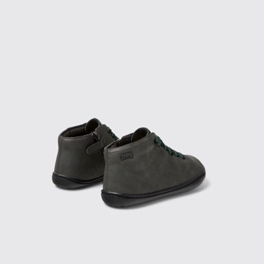 Back view of Peu Gray Leather Ankle Boots for Kids.