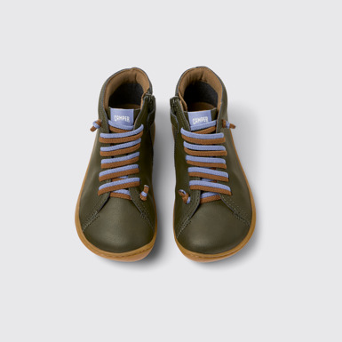 Peu Botines verdes de piel y tejido para niños.