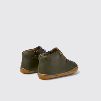 Back view of Peu Green Leather and Textile Ankle Boots for Kids.