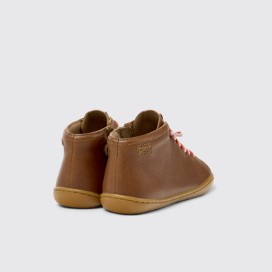Back view of Peu Brown Leather Ankle Boots for Kids.