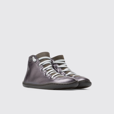 Front view of Peu Metallic grey zip ankle boot for girls