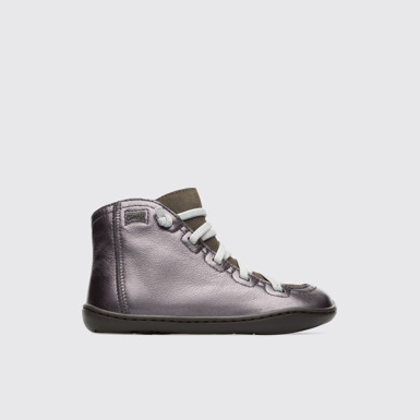 Side view of Peu Metallic grey zip ankle boot for girls