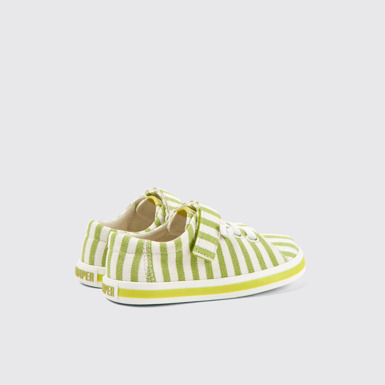 Back view of Peu Rambla Green and white striped recycled cotton shoes for kids