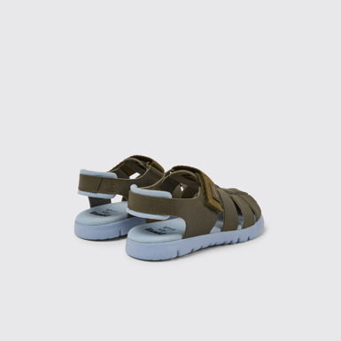 Back view of Oruga Green leather sandals for kids