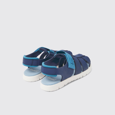 Back view of Oruga Blue leather sandals for kids
