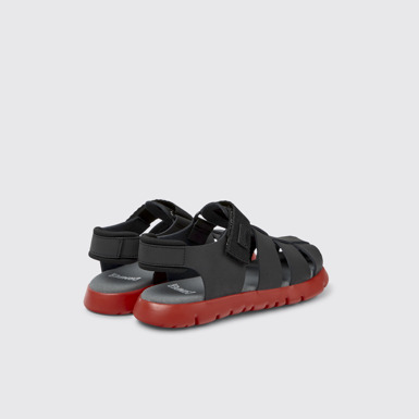 Back view of Oruga Black Leather/Textile Sandal
