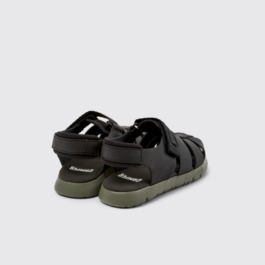 Back view of Oruga # Black Leather and Textile Kids' Sandal.