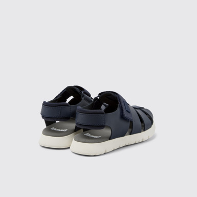 Back view of Oruga Blue Leather and Textile Sandals for Kids.
