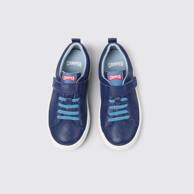 Overhead view of Runner Blue leather sneakers for kids