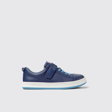Side view of Runner Blue leather sneakers for kids