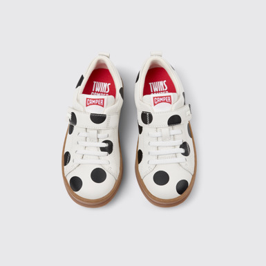 Overhead view of Twins White Leather Sneakers for kids.