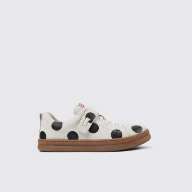 Side view of Twins White Leather Sneakers for kids.