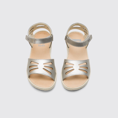 Overhead view of Miko Metallic grey sandal for girls