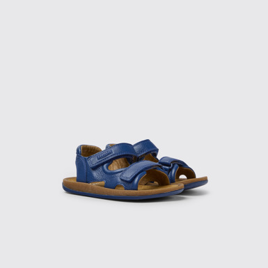 Front view of Bicho Blue leather sandals for kids