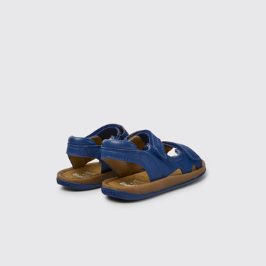 Back view of Bicho Blue leather sandals for kids