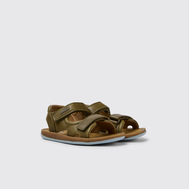 Front view of Bicho Green leather sandals for kids