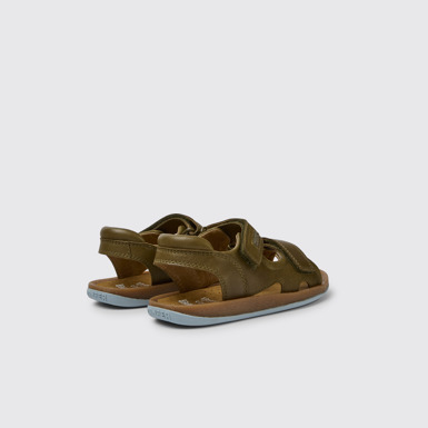 Back view of Bicho Green leather sandals for kids