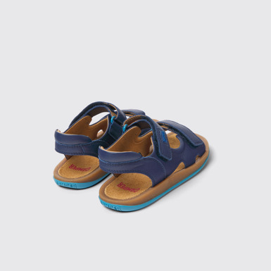 Back view of Bicho Blue leather sandals for kids