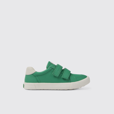 Side view of Pursuit Green and white sneakers for kids