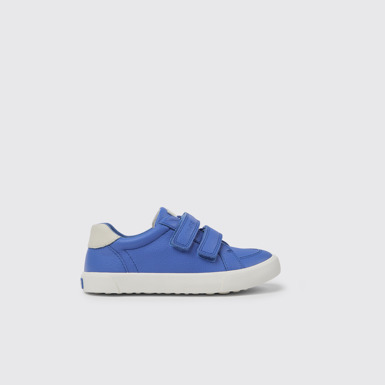 Side view of Pursuit Blue and white sneakers for kids