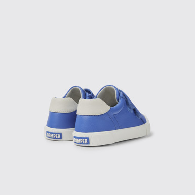Back view of Pursuit Blue and white sneakers for kids
